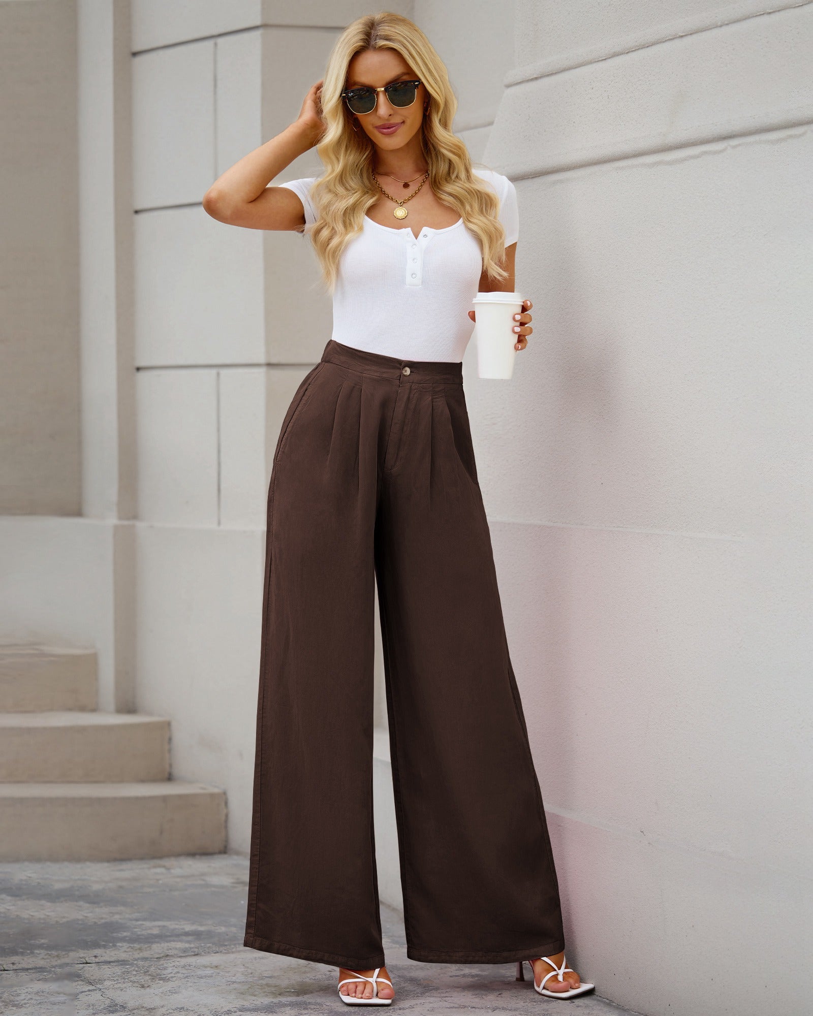 High Rise Relaxed Wide Leg Pants Orange – Styched Fashion